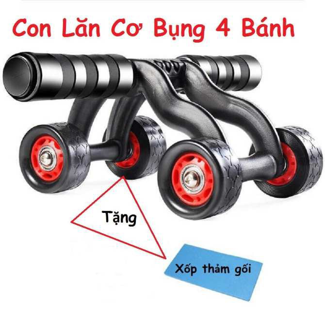 Con Lăn Tập Cơ Bụng 4 Bánh Xe (Tặng Thảm+ 01 Tấm Chặn)