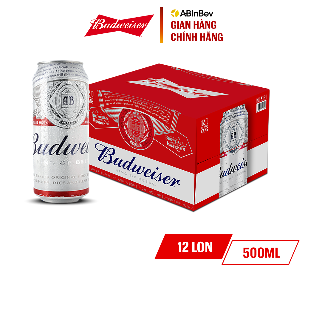 Thùng 12 Lon Bia Budweiser (500ml/lon)