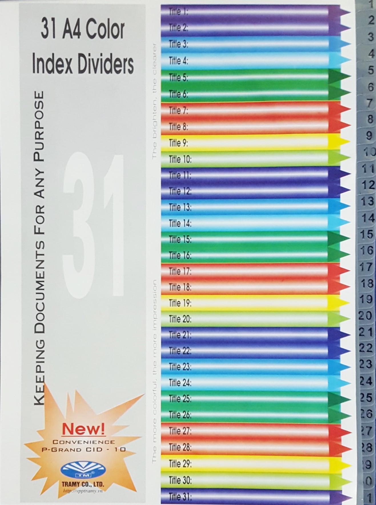 [HCM]Bìa phân trang nhựa 31 số
