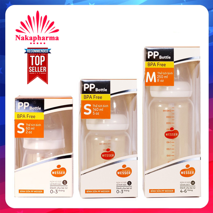 ✅ Bình sữa Wesser Nano Silver cổ hẹp 60ml, 140ml, 250ml - Mẫu mới