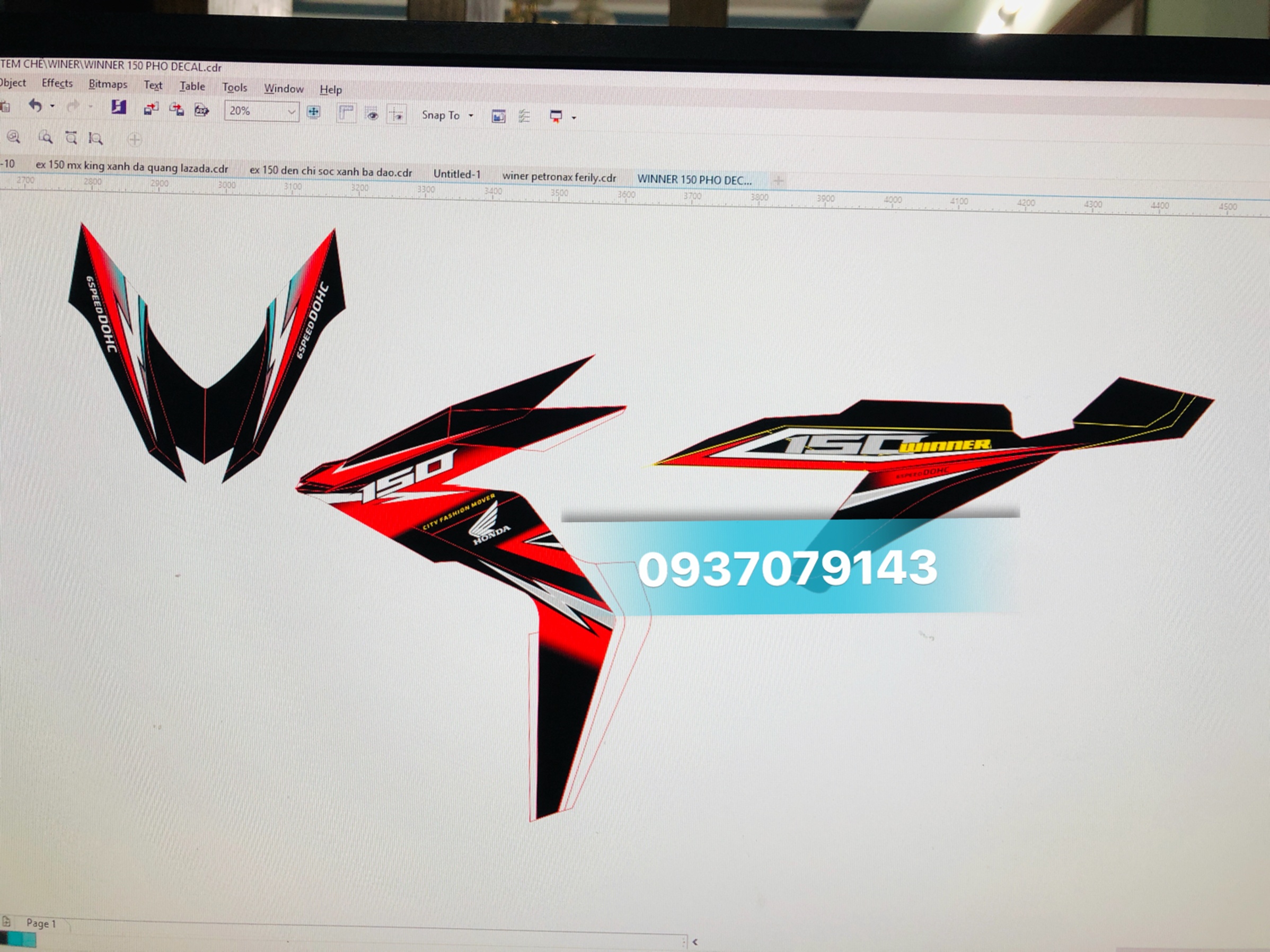 Tem rời xe winner v1 sấm sét đỏ đen