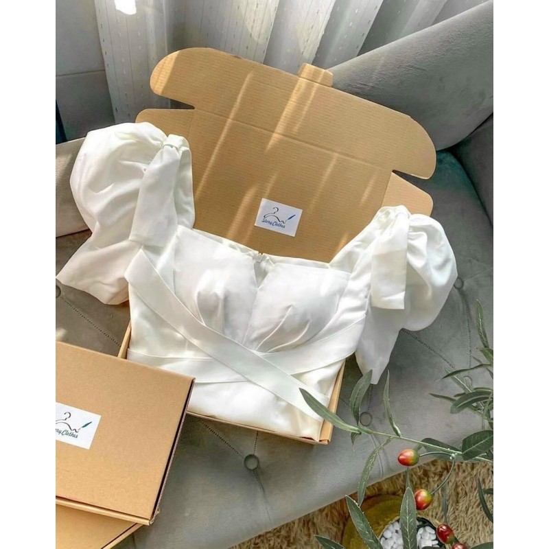 ĐẦM TRẮNG TAY PHỒNG CỔ VUÔNG