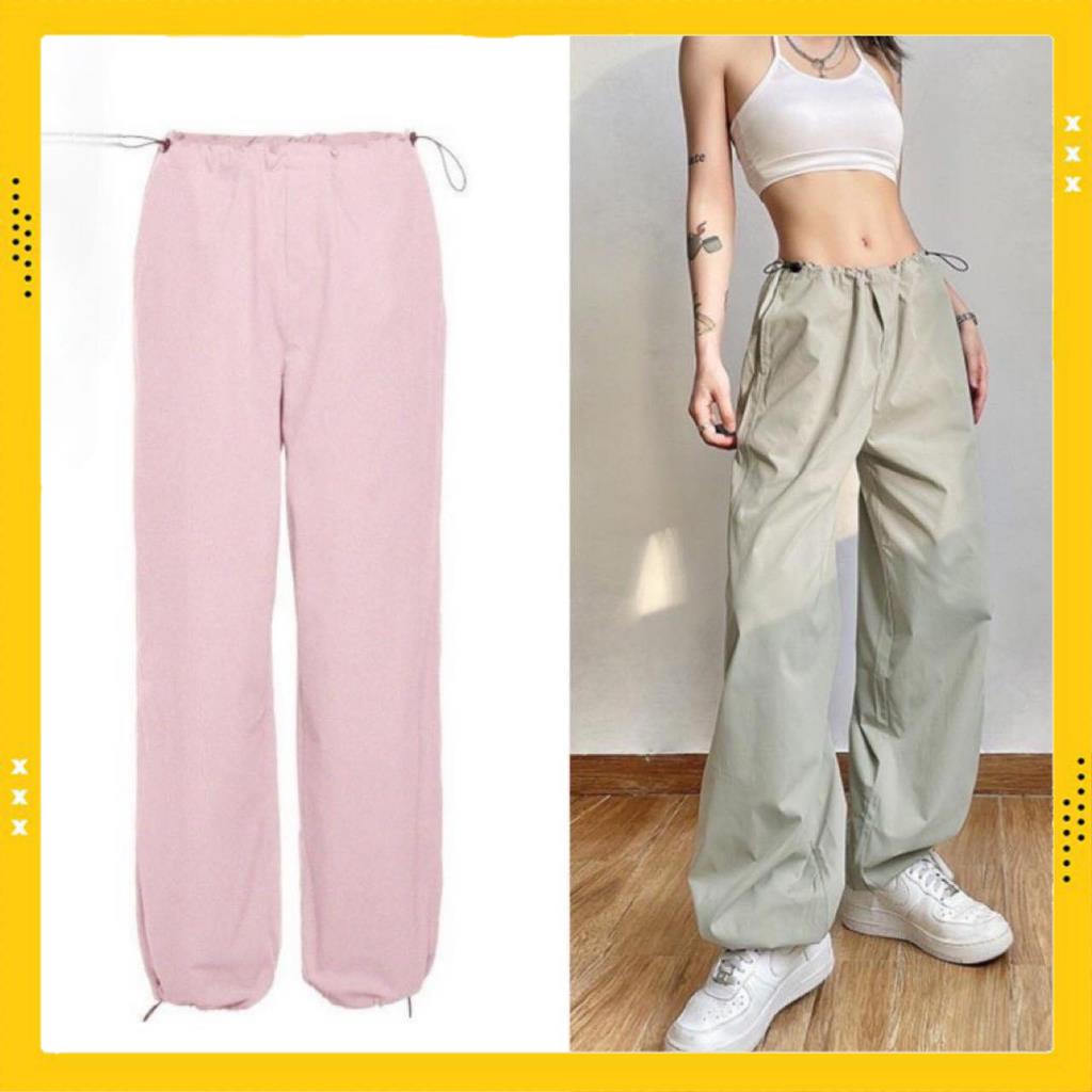 Quần Ống Rộng Nữ PARACHUTE màu trơn, Quần jogger dây rút phong cách thể thao