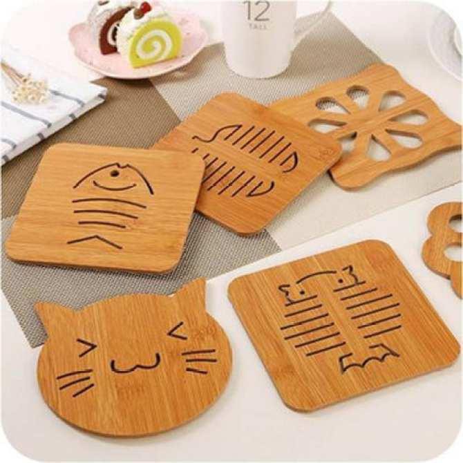 Combo 4 miếng lót ly bằng gỗ nhiều hình.