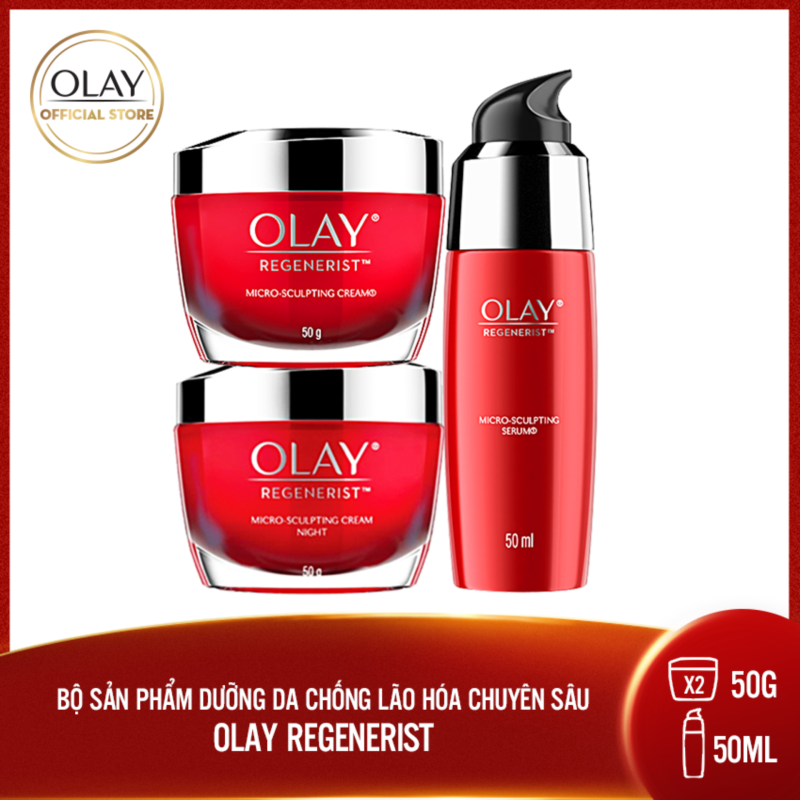 Bộ 3 sản phẩm dưỡng da chống lão hóa chuyên sâu Olay Regenerist Anti Aging: Kem dưỡng ban ngày 50g + Kem dưỡng ban đêm 50g + Serum 50ml