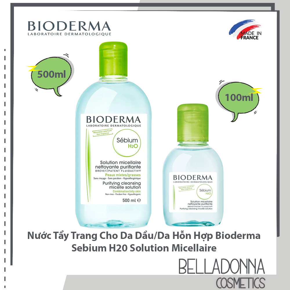[100ml-500ml] Nước Tẩy Trang Dành Cho Da Dầu Và Da Hỗn Hợp Bioderma Sebium H20 Solution Micellaire