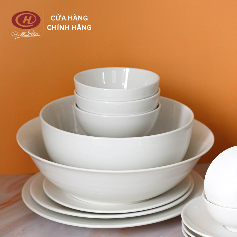 Bộ Bát Đĩa Trắng Trơn 25 Món - Sứ Minh Châu