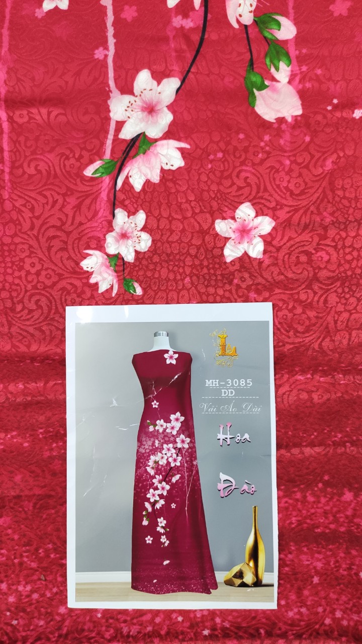 Vải áo dài cao cấp hoạ tiết hoa anh đào - lụa Phi yến