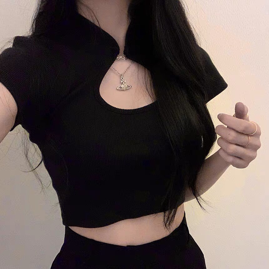 [EIGHTYK] Áo Croptop Tay Ngắn Cổ Tàu
