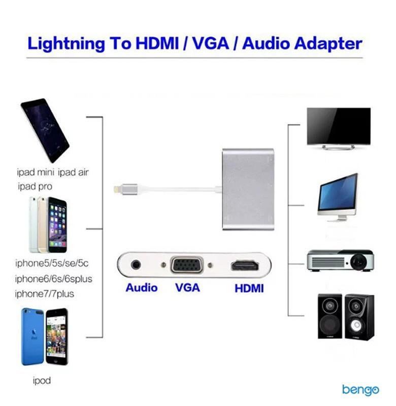 Cáp chuyển đổi Lightning to Digital AV Multiport HDMI VGA Audio