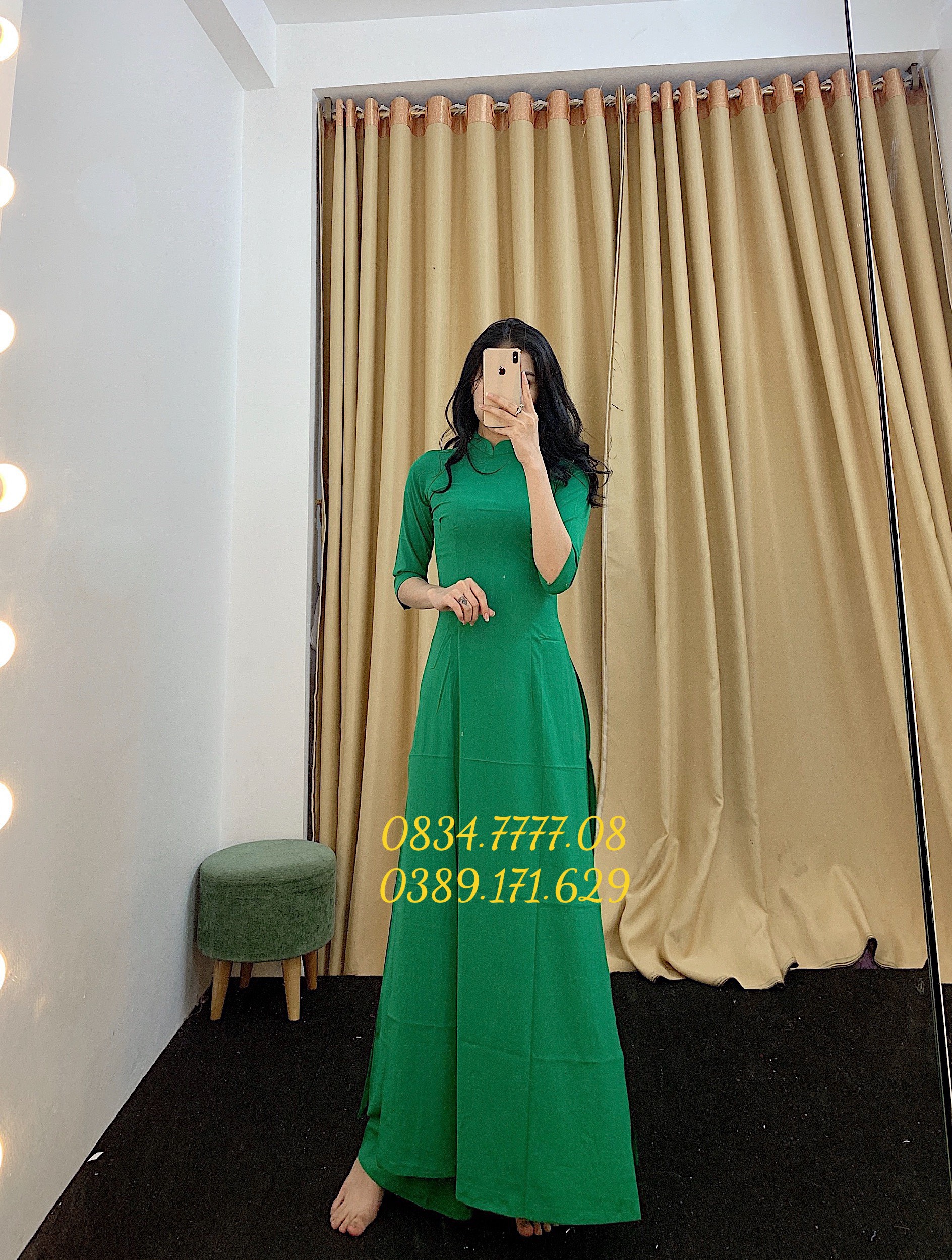 Áo dài lụa nhật trơn cổ cao 2,5 phân