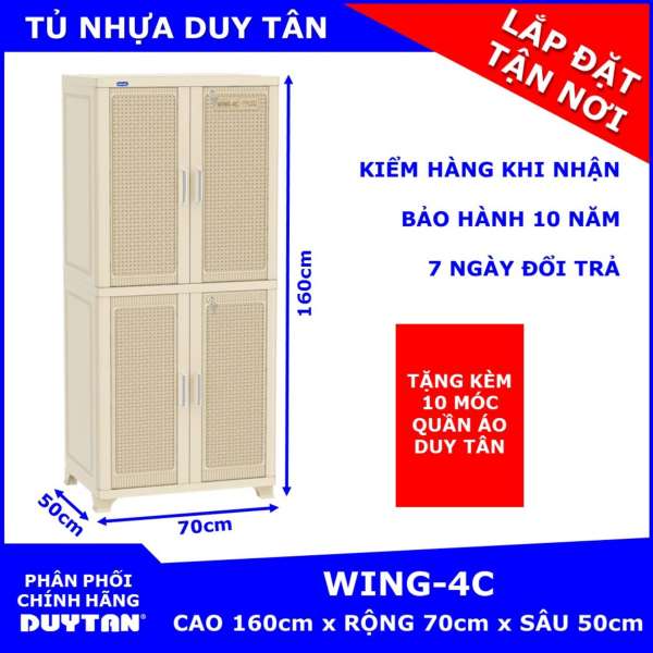 Tủ nhựa Duy Tân 2 buồng treo quần áo WING-4C tặng kèm 10 móc treo quần áo Duy Tân