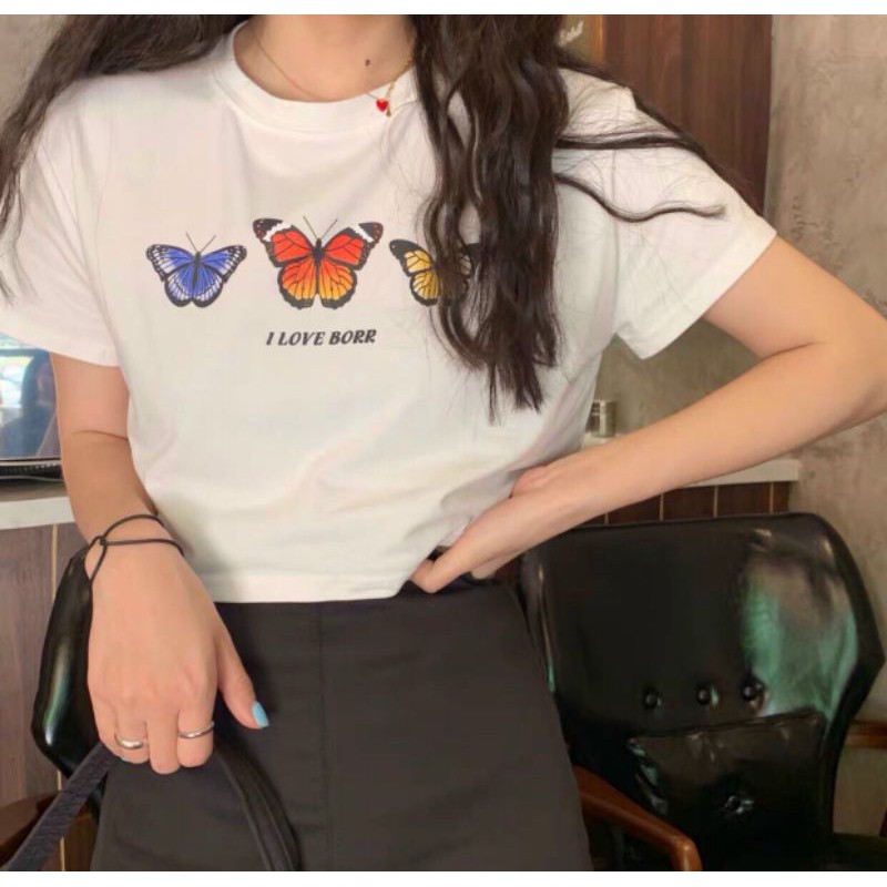 [HCM]Áo croptop nữ- croptop tím hình 3 con bướm