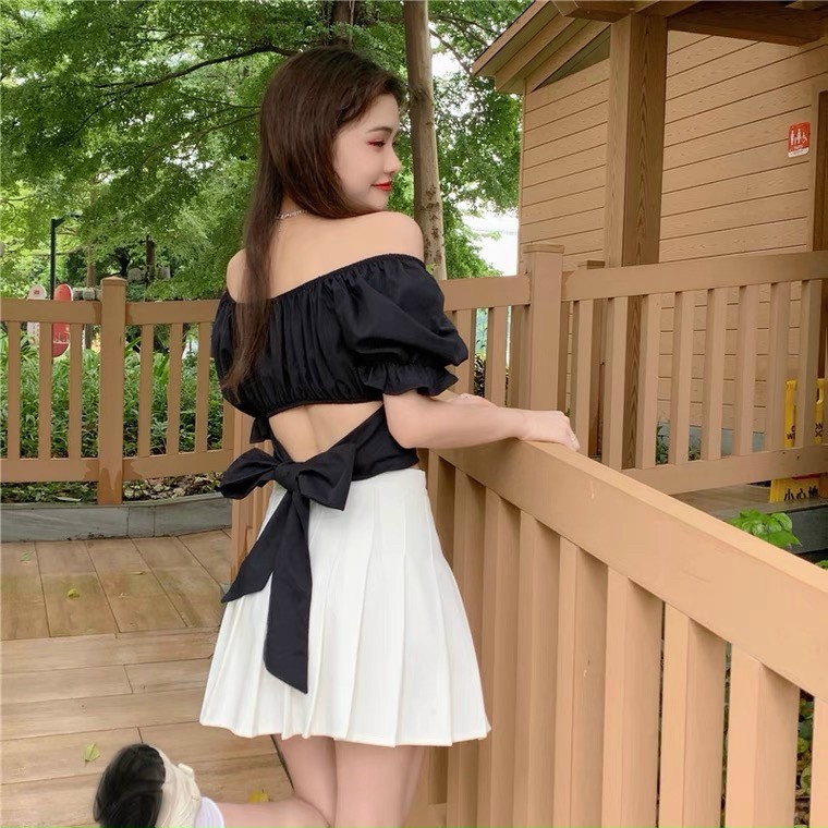 Ao Croptop Trễ Vai Nơ Lưng Tay Ngắn A5170