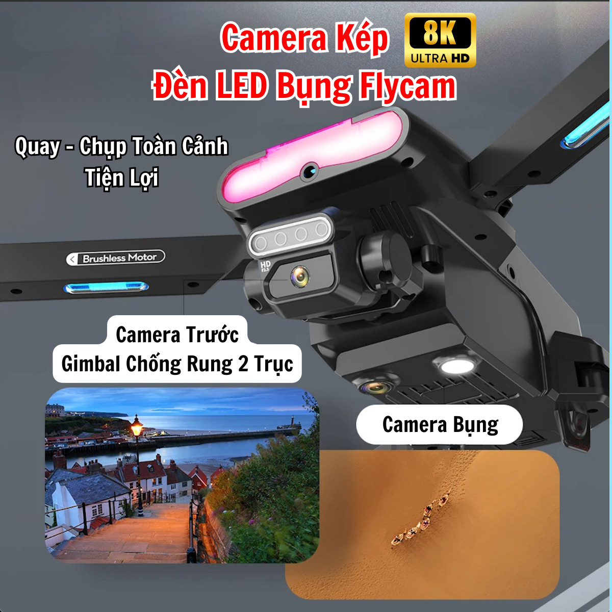 Flycam Mini Giá Rẻ Drone F199 Pro Max, Máy Bay Điều Khiển Từ Xa 4 Cánh, Play Camera Cao Cấp 2 Camera, Pin Lithium 2600mAh bay 25 Phút, Cảm Biến Chống Va Chạm