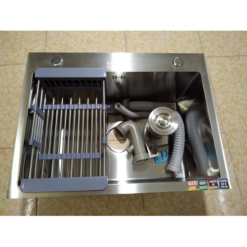 Chậu rửa chén bát 1 hố SUS 304 đúc nguyên khối kèm bộ xi phông xả