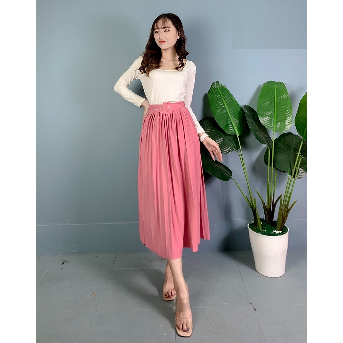 Chân váy dập ly kèm đai - Mix gì cũng đẹp