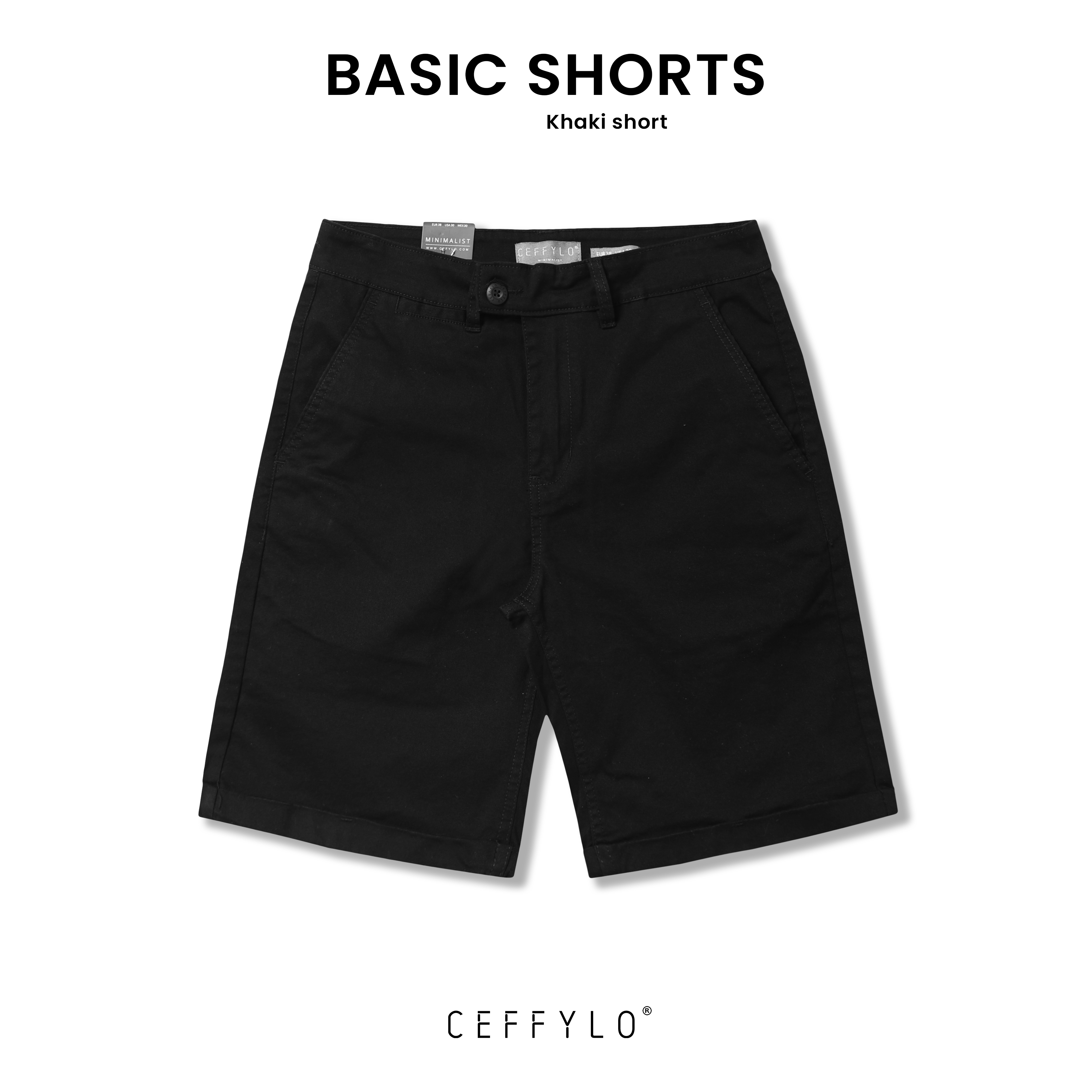 Quần Shorts Khaki Basic Màu Đen, Chất Liệu Nỉ Khaki Co Giãn, Thoáng Khí