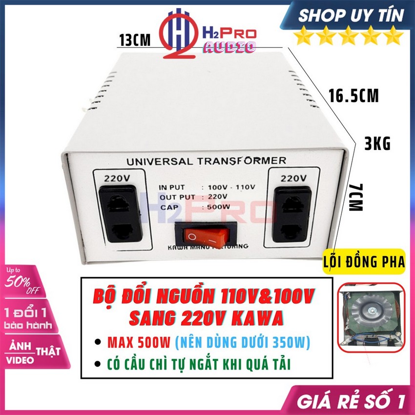 Đổi Nguồn 220V Sang 110V-100V 500W Kawa Hoặc Đổi Ngược Nguồn 110V Sang 220V Cao Cấp-Dùng Cho Máy Dưới 350W-H2Pro Tech