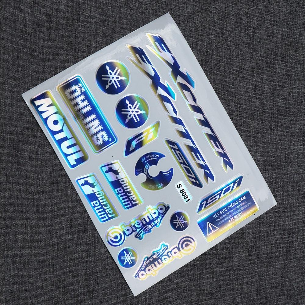 [HCM]Bộ tem logo tem crom bóng dán full xe exciter - màu titan