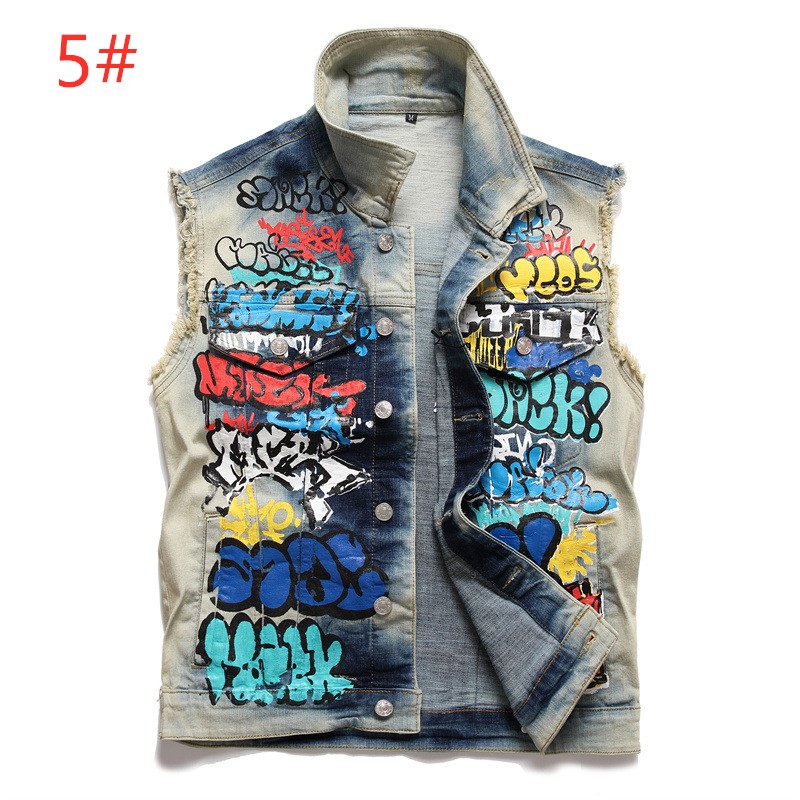 2023 Mens Punk Denim Vests Black Skull Embroidery Denim Waistcoat Slim Fit Fashion Jeans Sleeveless Jacket Male Vest Tops