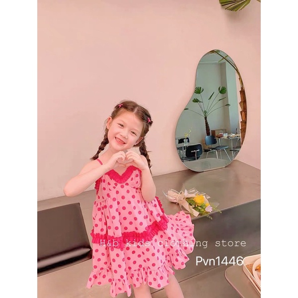 [VÁY BÉ GÁI] Váy maxi chấm bi hồng cực mát cho bé gái (8-18kg)