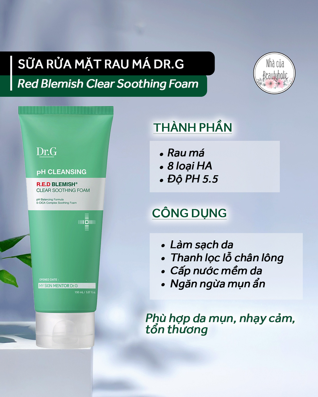 [Nhacuabeautyholic] Sữa rửa mặt da mụn DR.G RED BLEMISH CLEAR SOOTHING FOAM