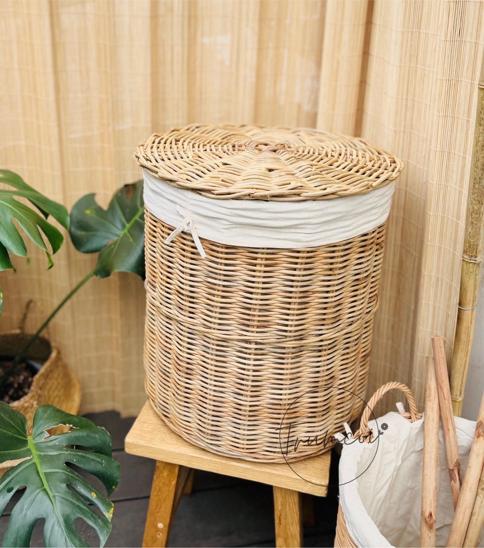 Sọt mây đựng đồ giặt có nắp (hình trụ tròn)