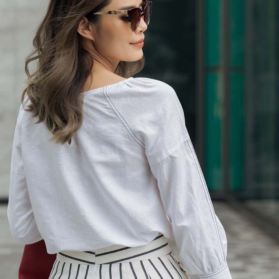 Áo Kiểu Linen Trắng Back To Work AK385-T