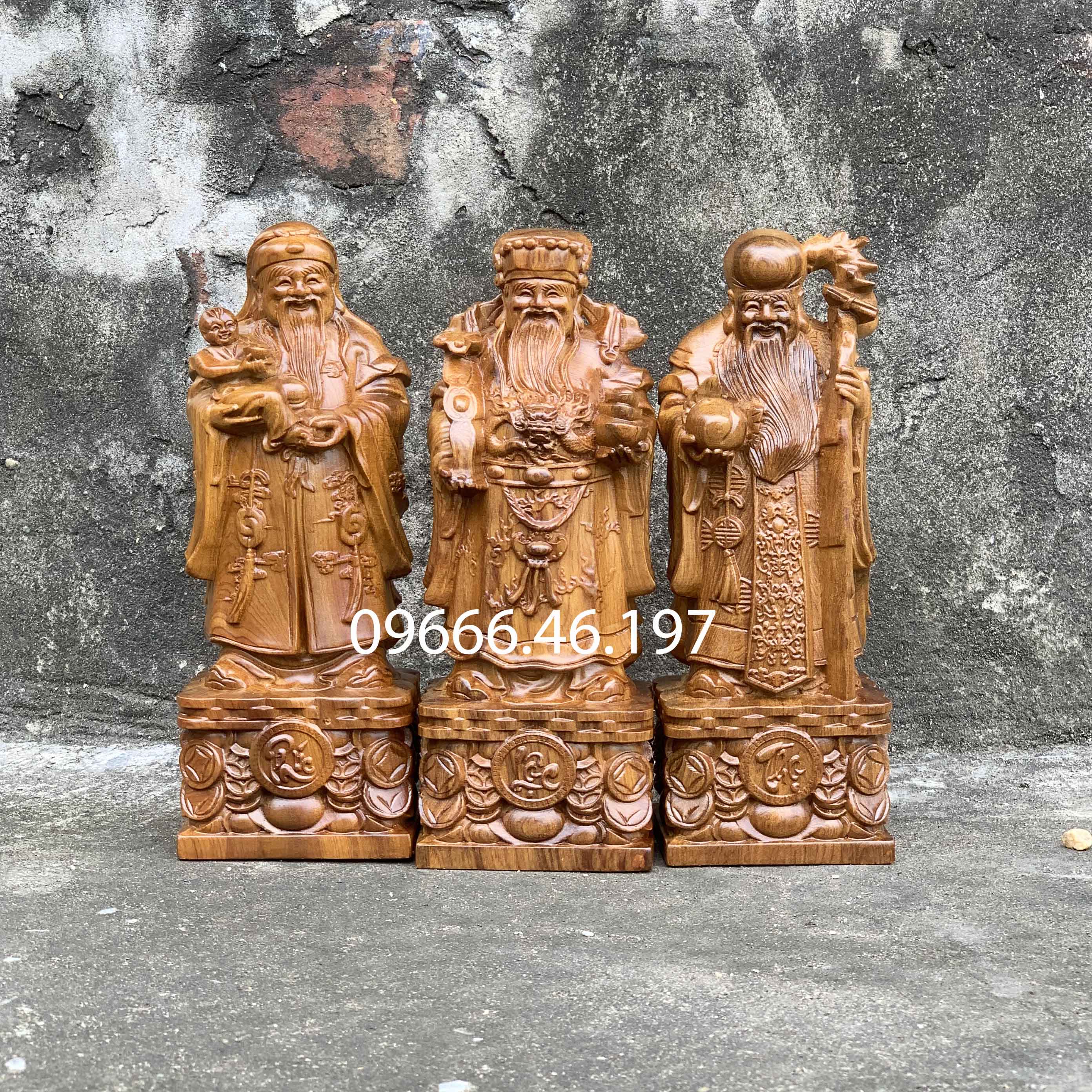 Bộ tượng tam đa phúc lộc thọ gỗ bách xanh cao 20-->40cm cực đẹp