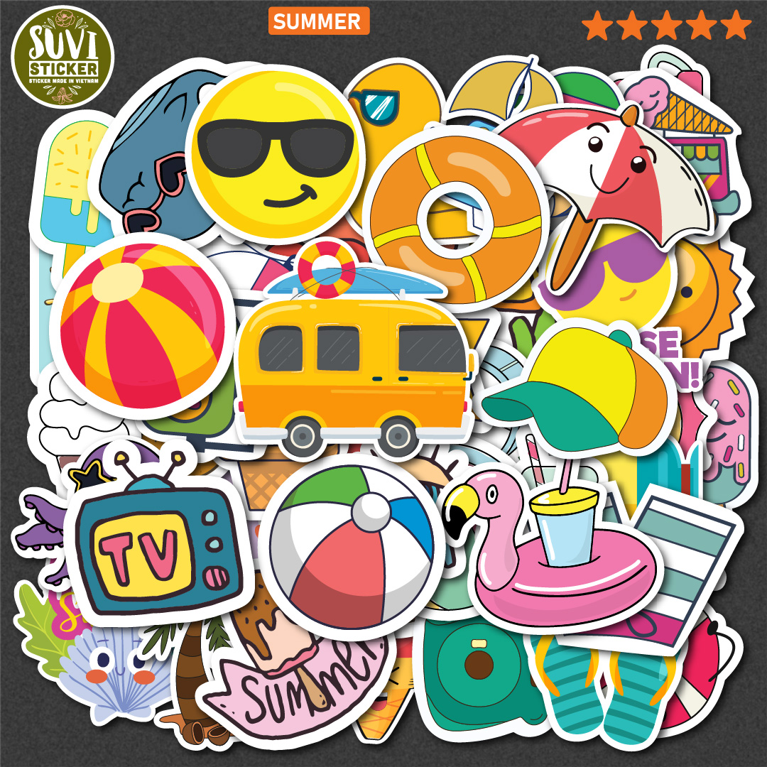Sticker dán Summer Set 2 chống nước dán nón bảo hiểm, xe, laptop, điện thoại, vali
