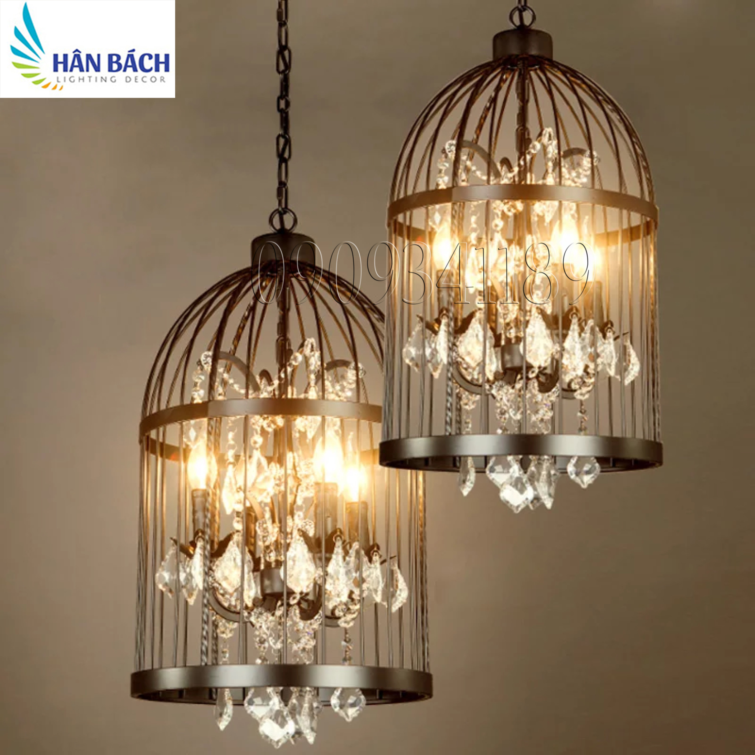 [HCM]ĐÈN THẢ TRANG TRÍ KIỂU DÁNG LỒNG CHIM KẾT HỢP PHA LÊ NẾN
