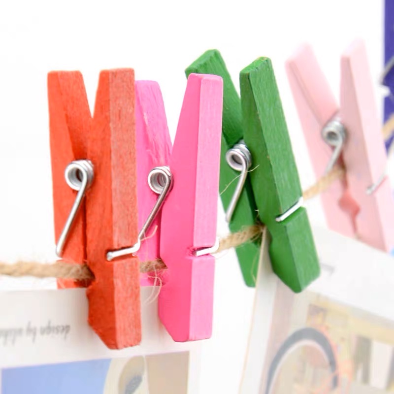 Kẹp gỗ treo ảnh, trang trí khung lưới