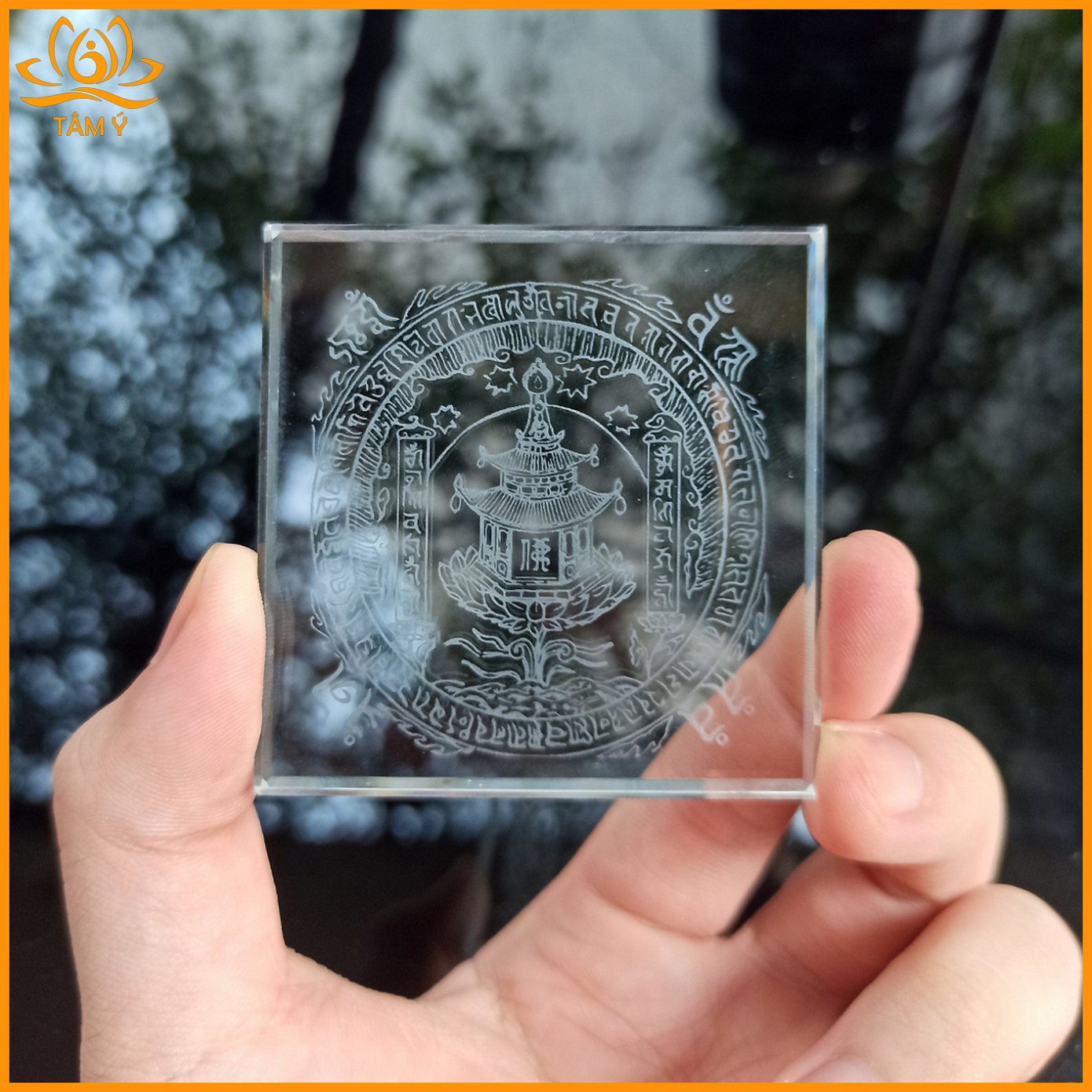 Tấm pha lê vuông khắc lazer các bộ chú Mật Tông - Kim Cang Thừa