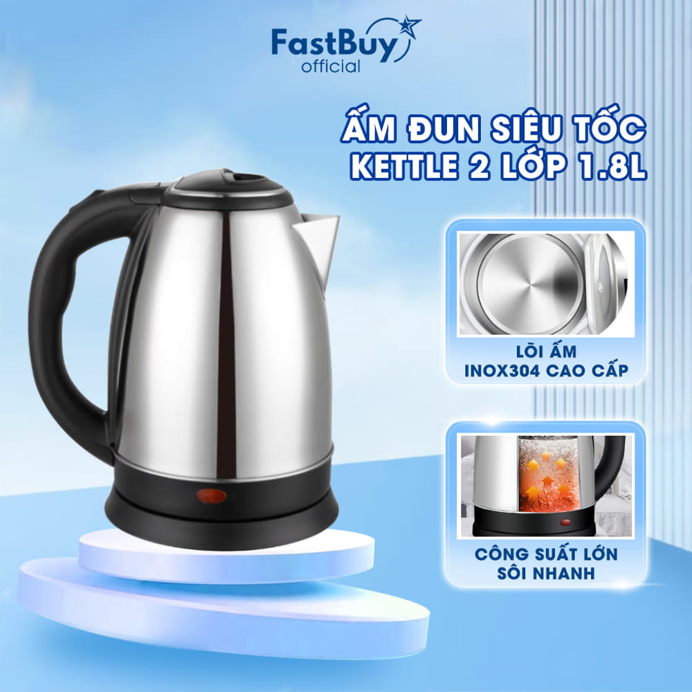 [Voucher 7% Max 800K]Ấm siêu tốc Inox 1.8 lít - Tự động ngắt điện khi sôi rất an toàn