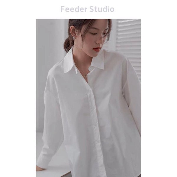 [EVACICI] Áo sơ mi nữ trắng dài tay chất lụa hàn oversize (ảnh ) áo sơ mi công sở