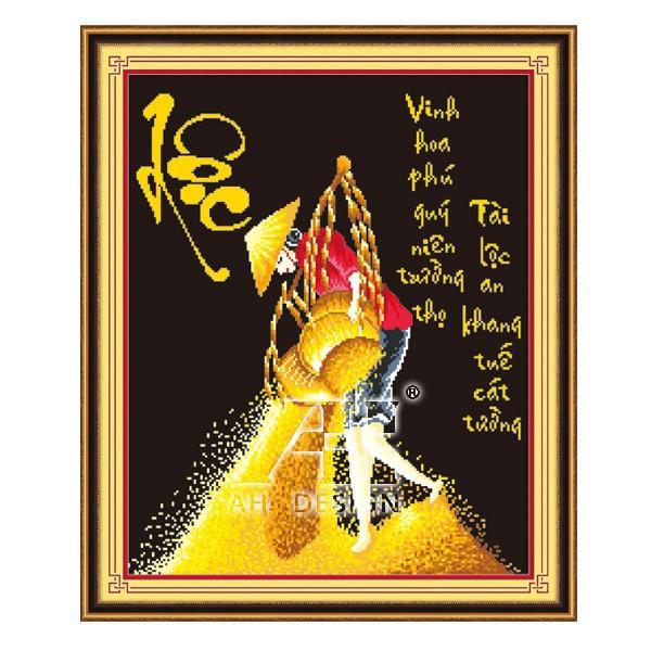 [HCM]tranh thêu chữ thập 3D phú quý niên trường thọ Tài Lộc an khang tuế cát tường 53410