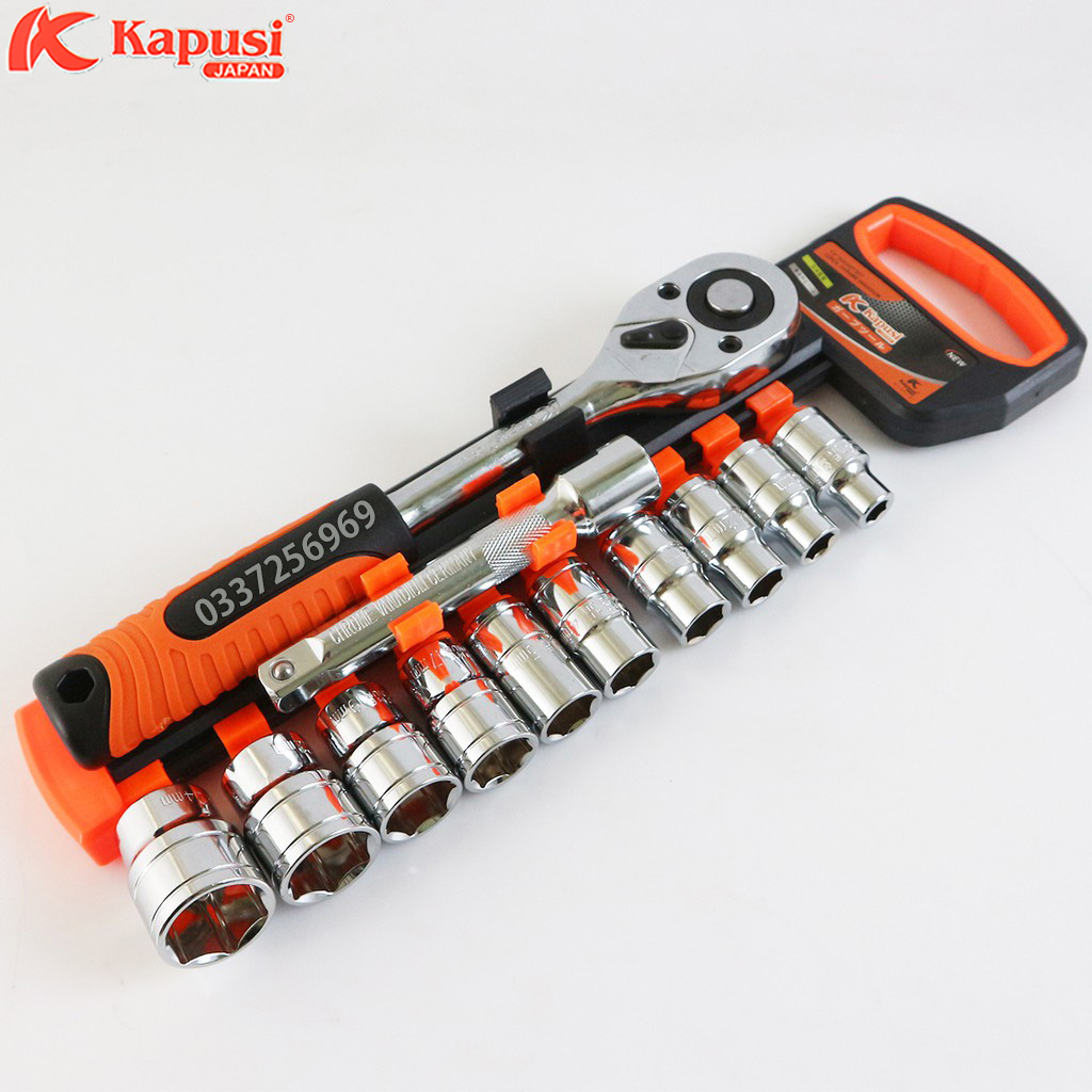 Bộ tuýp sửa chữa - bộ khẩu 1/4 cần tự động 12 chi tiết Kapusi Japan, thép CRV cao cấp