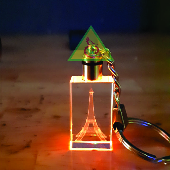 Móc khóa pha lê phát sáng khắc Hình Tháp Eiffel-Quà tặng