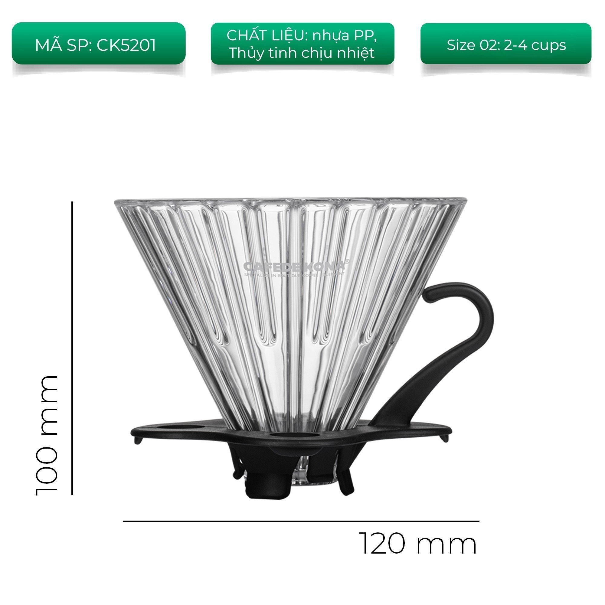 [HCM]Phễu pha cà phê V60 02 bằng thuỷ tinh có đế nhựa màu đen
