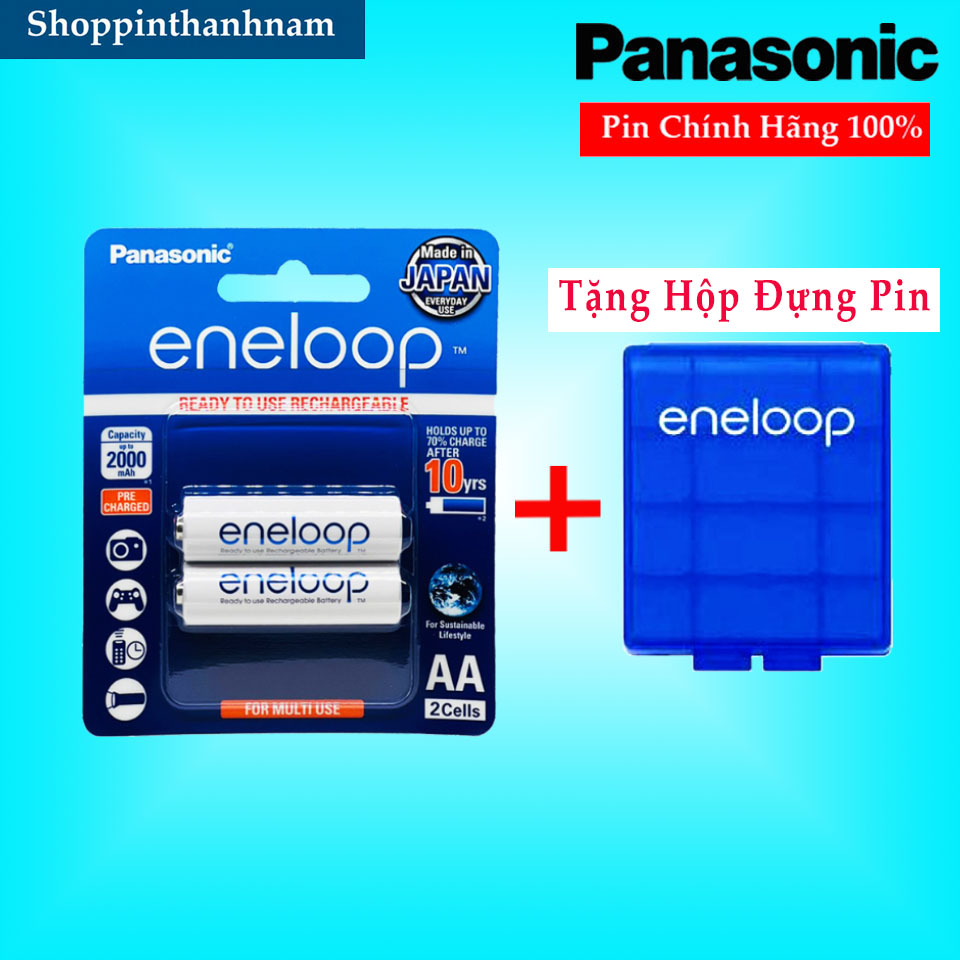 Pin sạc aa eneloop panasonic 2000mah chính hãng sản xuất tại nhật bản - tặng hộp đựng pin eneloop xanh