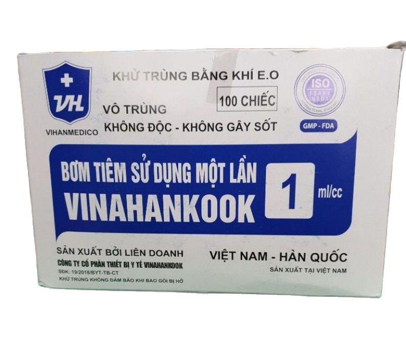 Bơm tiêm sử dụng 1 lần vinahankok 1cc , 3cc , 5cc , 10cc hộp 100 cây chính hãng