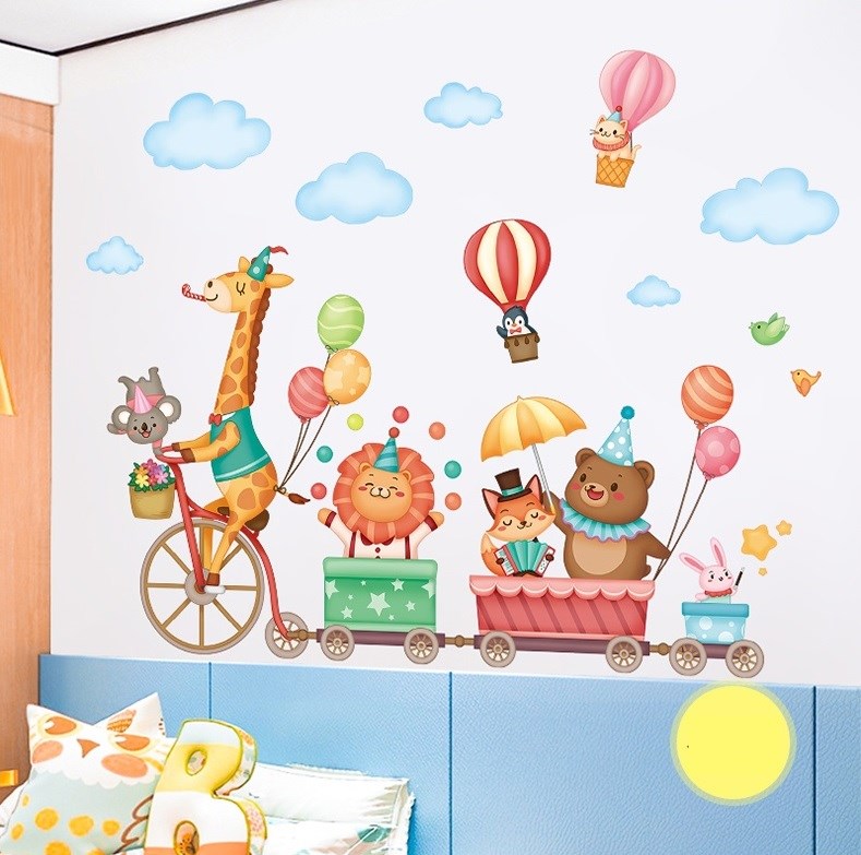 Decal dán tường Thú đi xe đạp