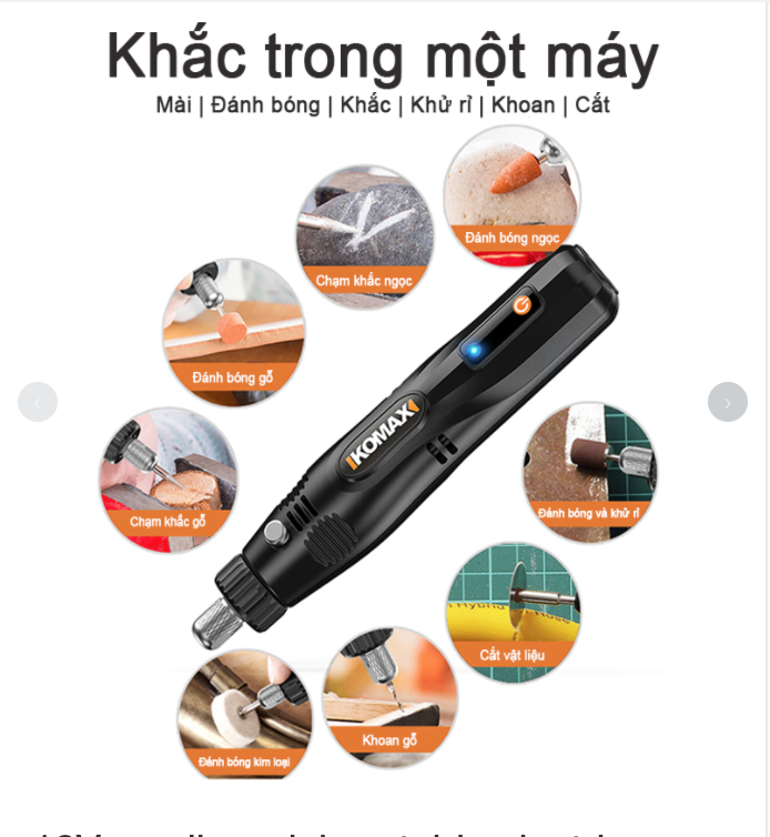 EuroQuality - Máy mài điện, điêu khắc cầm tay 18V, 195 chi tiết KOMAX™️