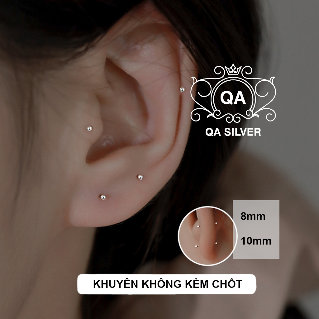 Bông tai bạc 925 giữ lỗ nam nữ hai đầu bi khuyên tròn unisex S925 BASIC QA SILVER Earrings EA190702