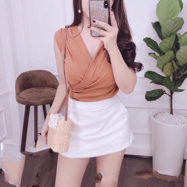 Áo Thun Lụa Sát Nách Kiểu Cổ V Đắp Chéo Gợi Cảm TTSL0038