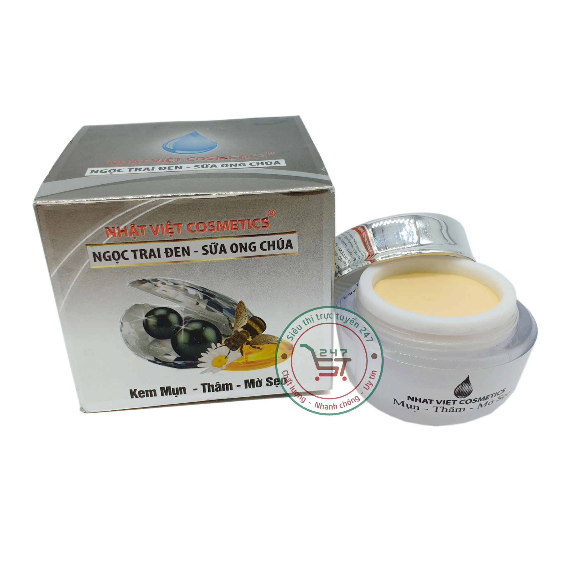 Kem Mụn Thâm Mờ sẹo Giảm nhờn Ngọc Trai Đen Sữa ong chúa Nhật Việt V11 16g (Xám)