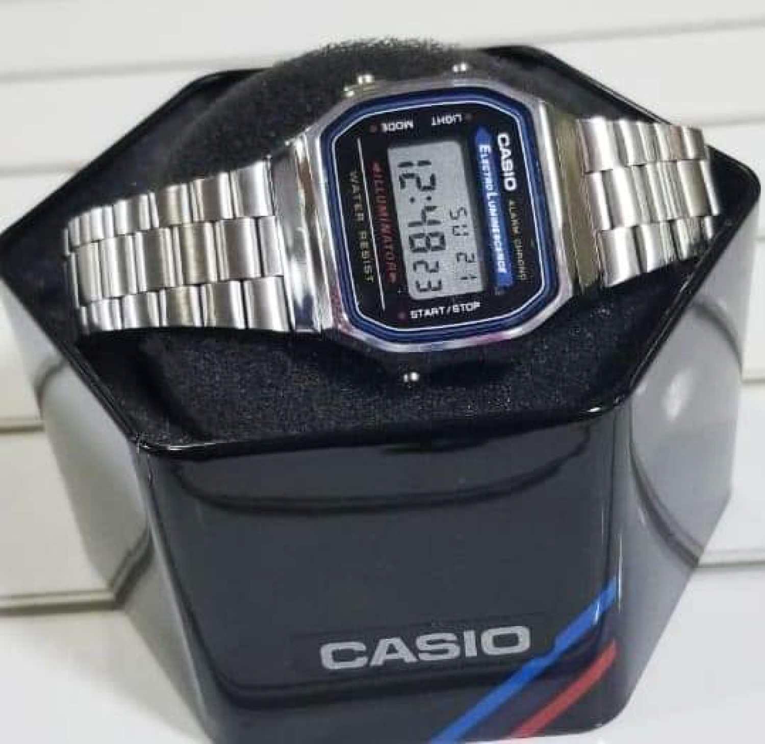 Đồng hồ điện tử nam nữ dây thép Casio A168 vintage xám chuột