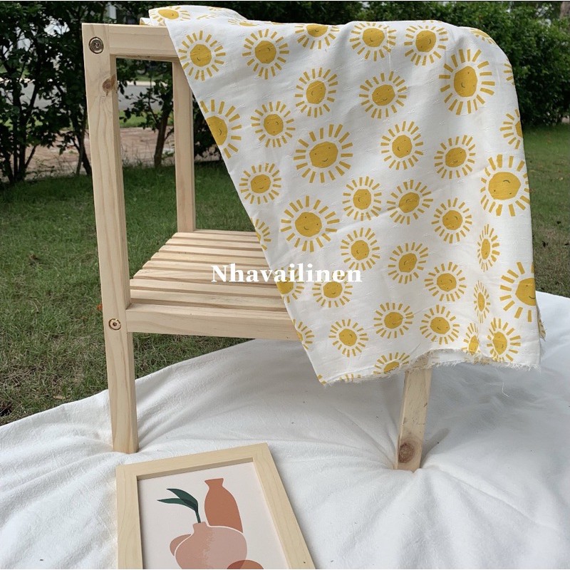 VẢI THÔ COTTON HỌA TIẾT MẶT TRỜI