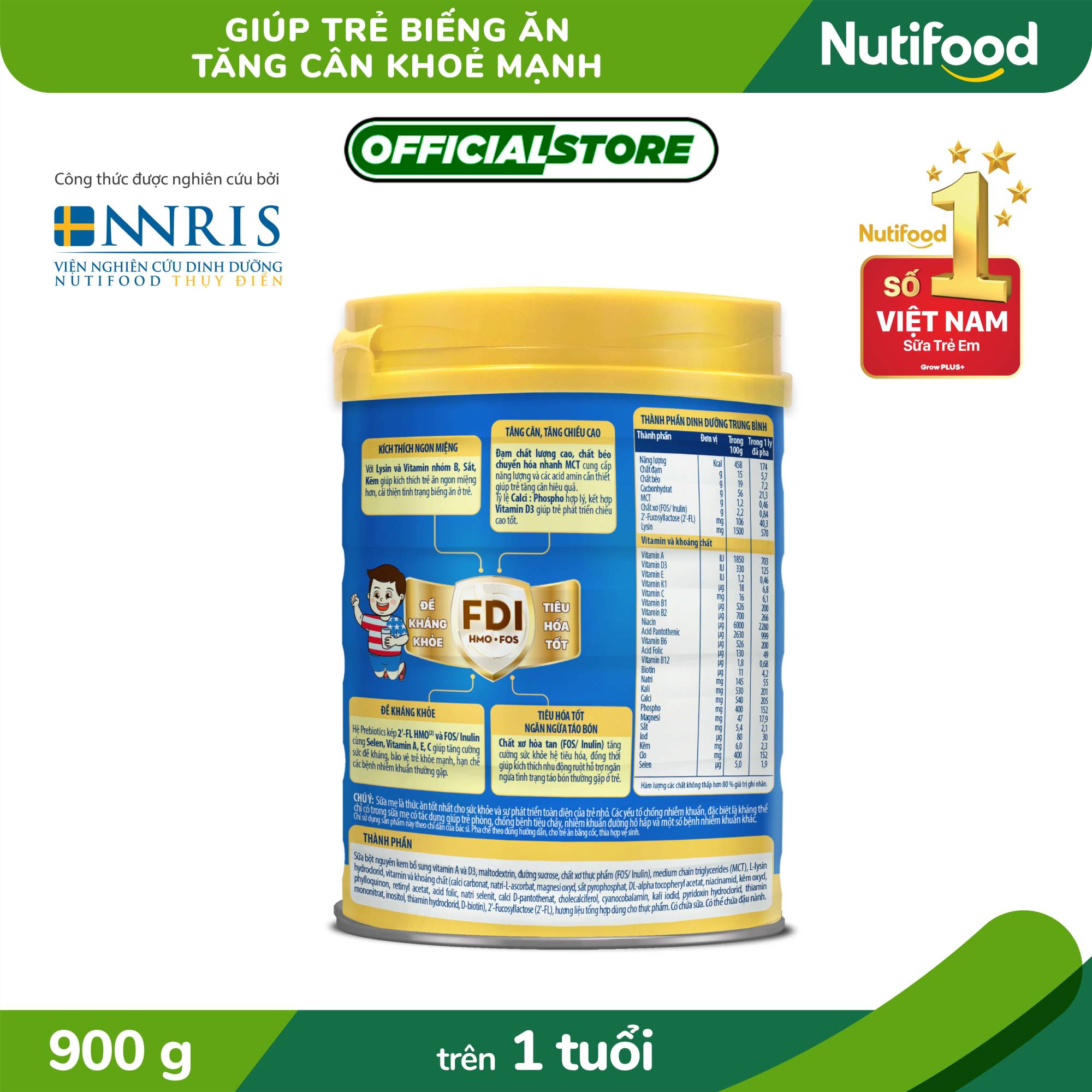 Sữa Bột GrowPLUS+ XANH 900g trên 1 tuổi [Ưu đãi vận chuyển]